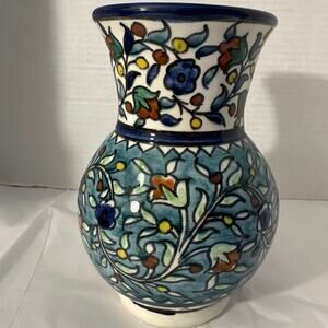 Handmade and hand-painted pottery vase from Jerusalem signed